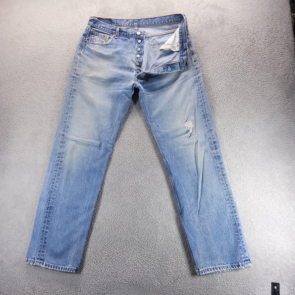 VTG Levis 501xx Jeans Mens 34x32 Blue Straight 90s Button Fly Distressed